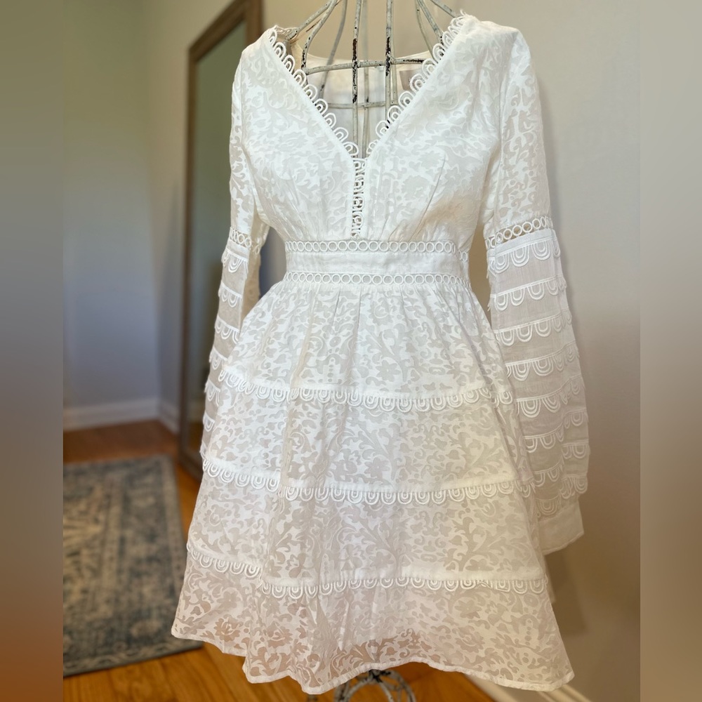 Anthropologie Champagne And Strawberry White Dress Boho Formal Eyelet Lace Aline
